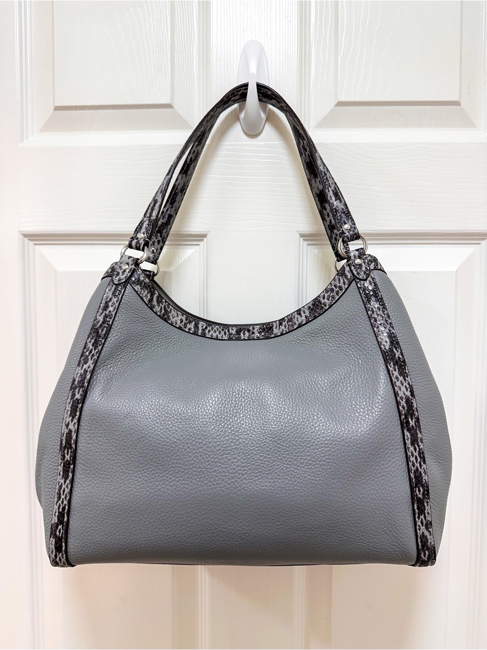 Coach Kristy Granite Grey Pebbled Leather Python Embossed Shoulder Bag - Picture 5 of 13